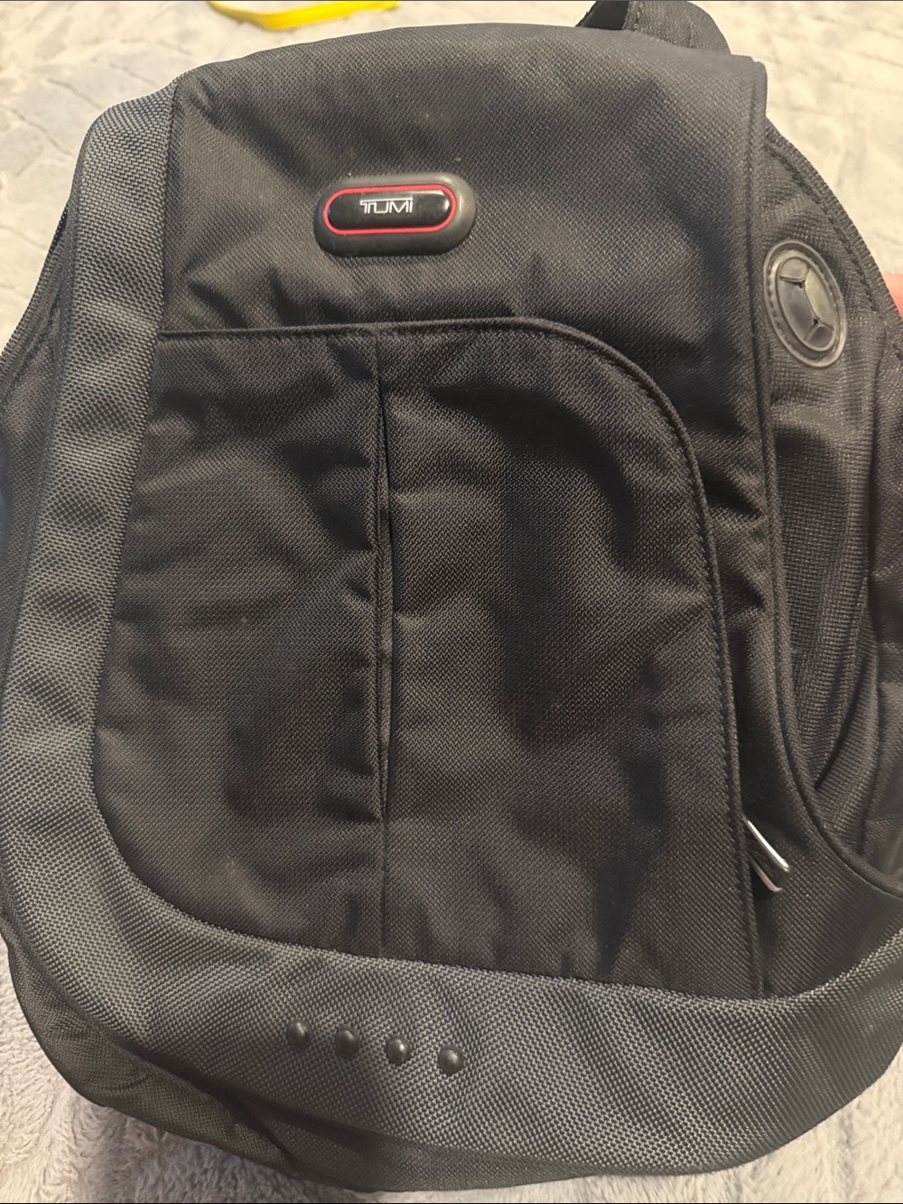 Tumi Black Nylon Men's Backpack with Red Logo Accent